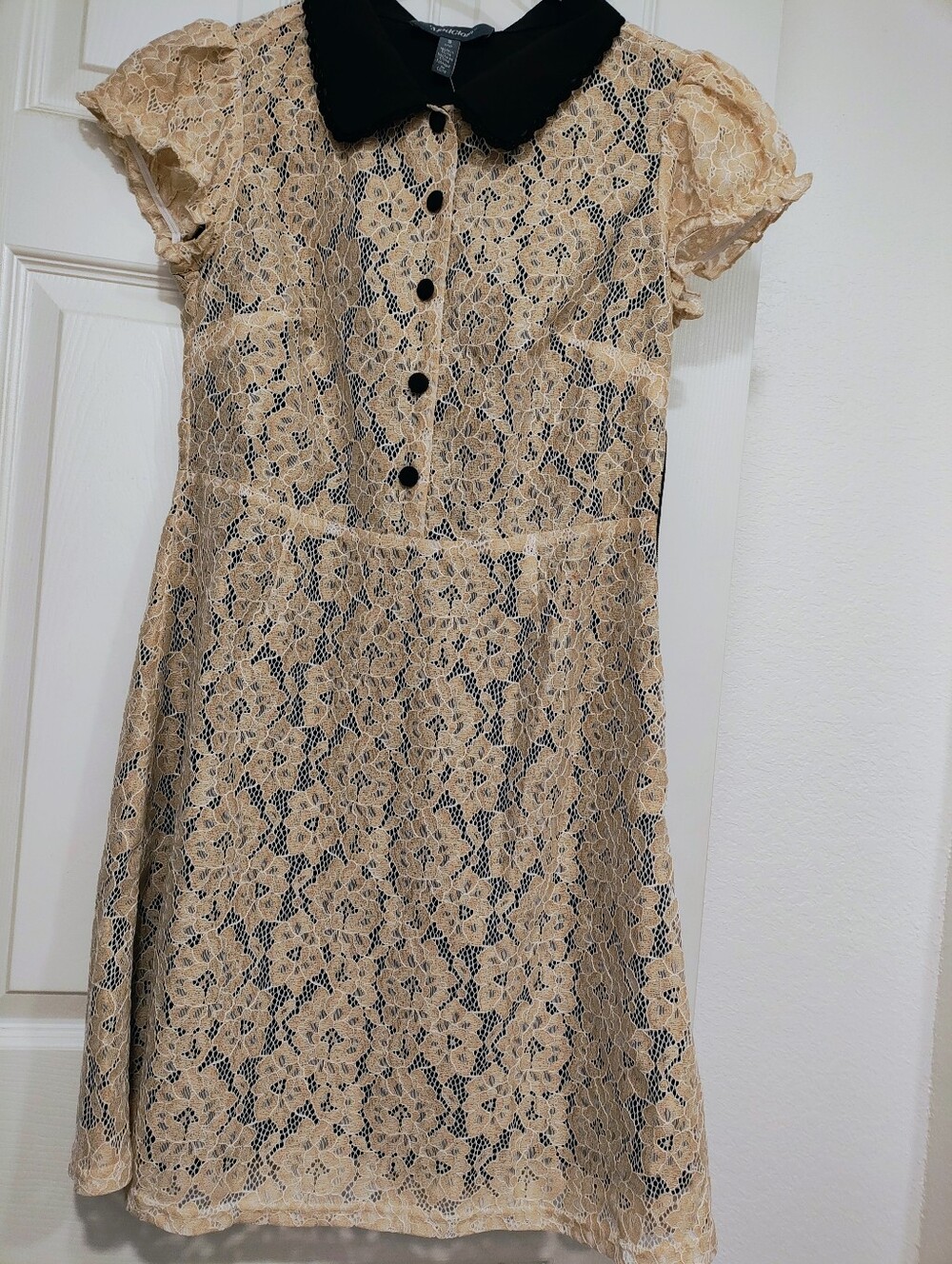 ModCloth Black Collared Beige Lace Dress